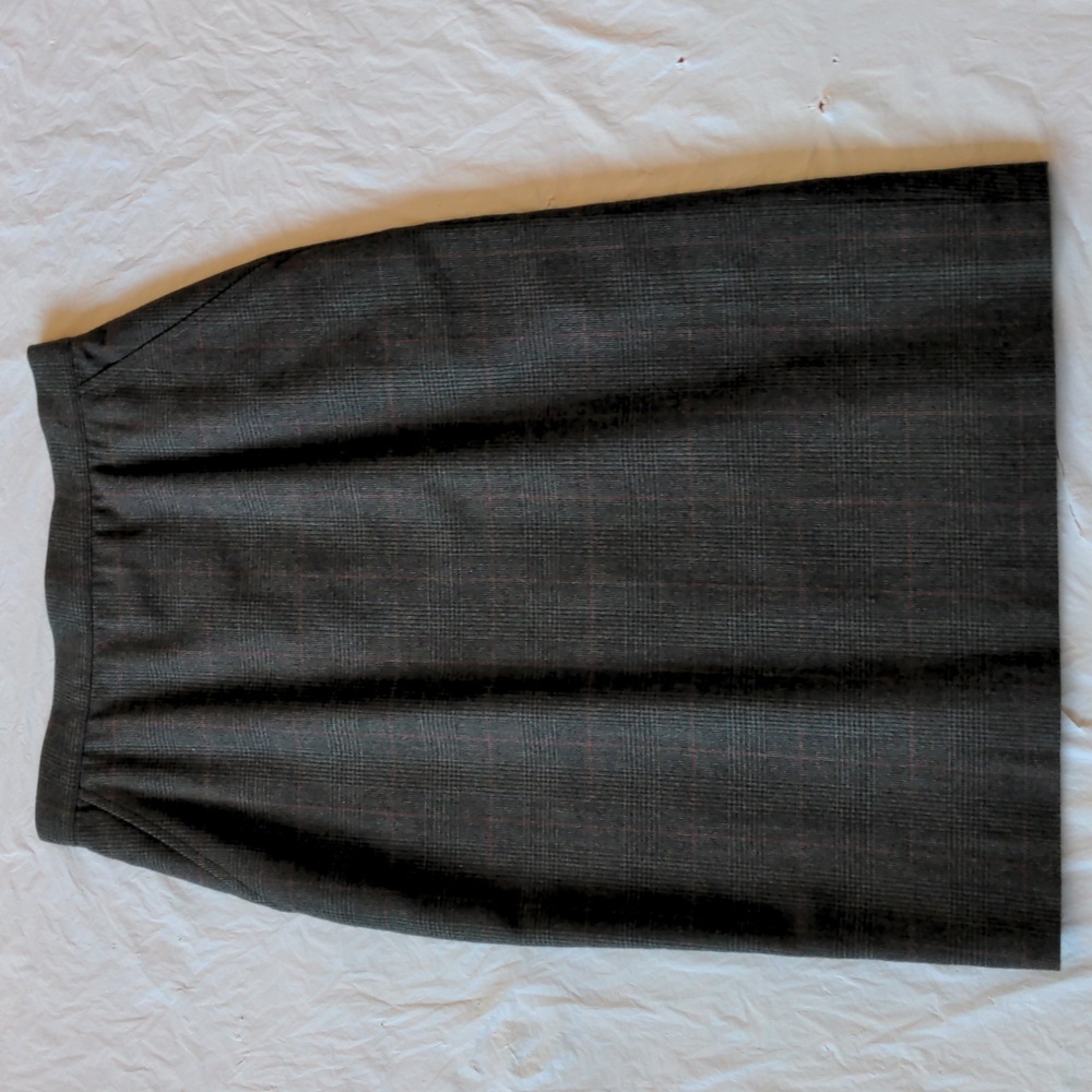 Vintage 100% Wool Brown Red Plaid Dark Academia Preppy Midi Pencil Skirt Size 8